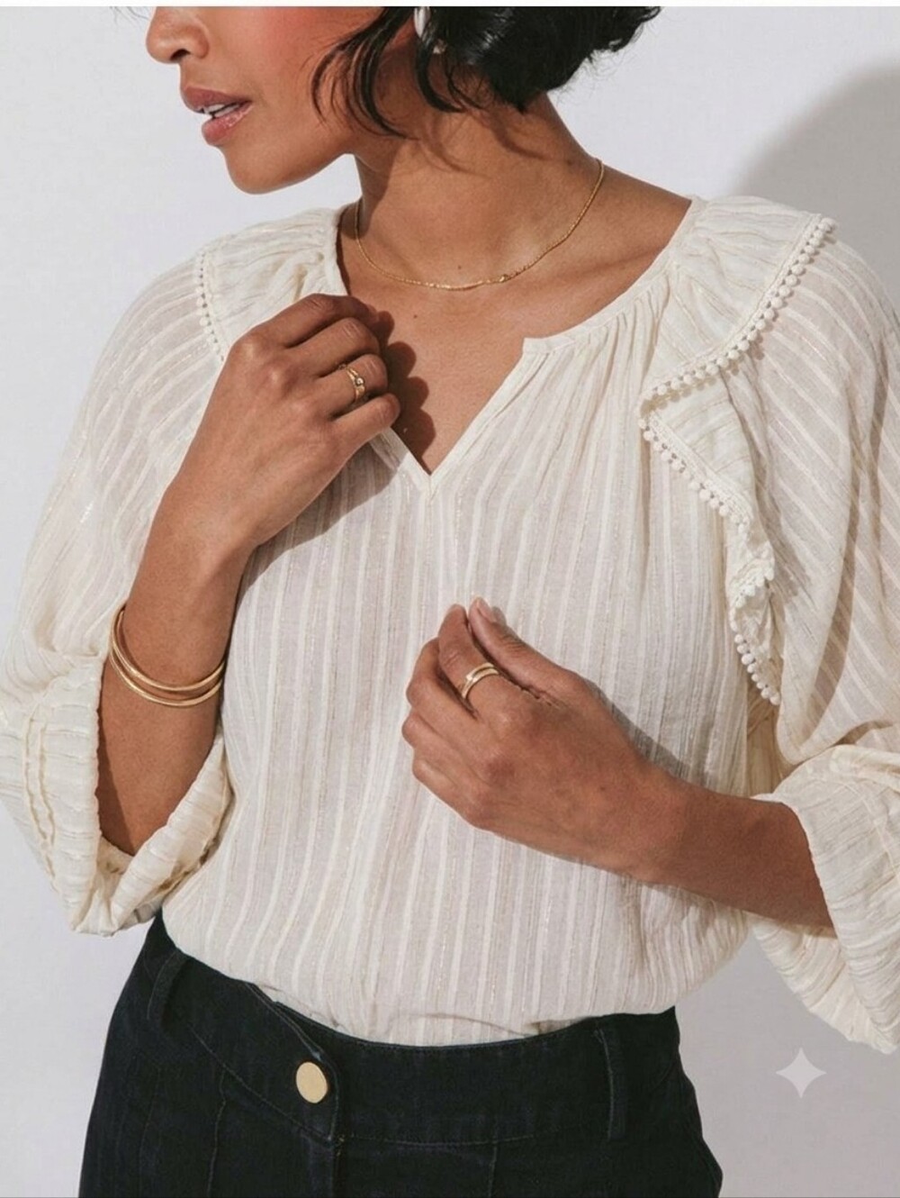 Hester & Orchard Cream Capsule Quiet Luxury Boho Romantic Loose Women Blouse 1X